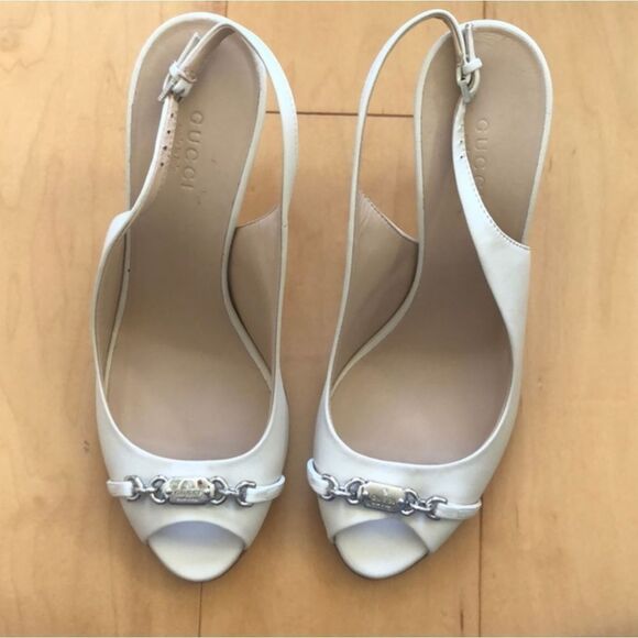 Gucci Horsebit Brand new Authentic White Sling back adjustable Heel Size 37.5 - Picture 1 of 10